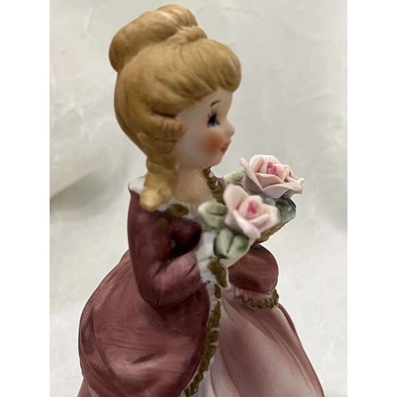 Vintage Giftcraft Ceramic Working Music Box Figurine, Purple/Pink Dress - Picture 8 of 13